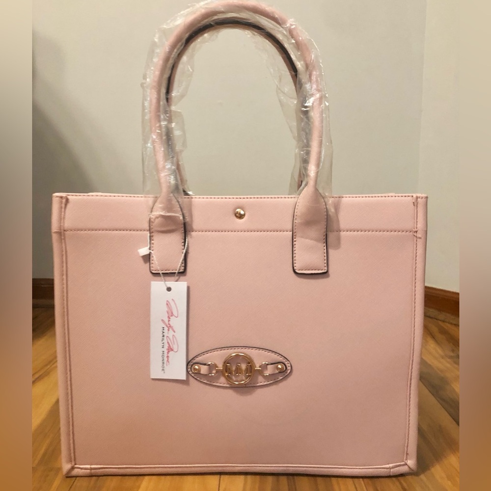 🌹🍃New Marilyn Monroe 3-Piece Pale Pink Leather Large Tote, Satchel & Clutch Set - Picture 4 of 13